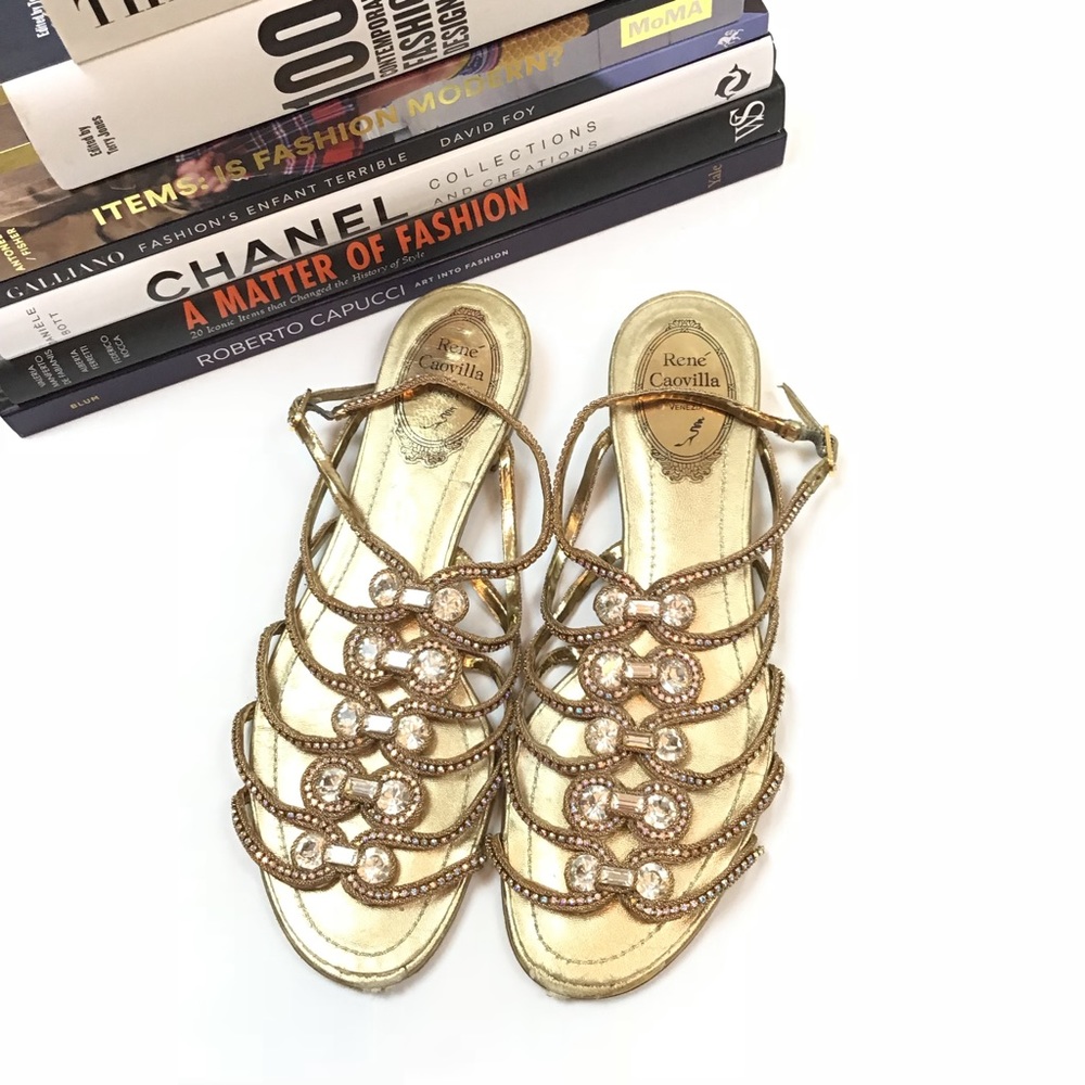 Rene Caovilla Sandals Caged Jewel Crystal Flats